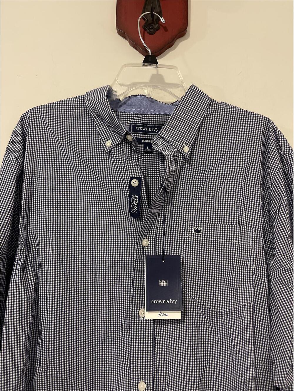 Crown Ivy Mens XL Blue Plaid Button-Down Motion Flex Classic Shirt NWT! M94r - Picture 3 of 6